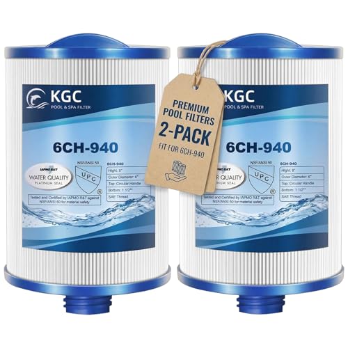 KGC Filtre de Spa 6CH-940 pour Bain à Remous, Filtres de Spa Lavables, Lot de 2, Remplacement pour Pleatco PWW50P3 (Filetage Grossier SAE 1 1/2