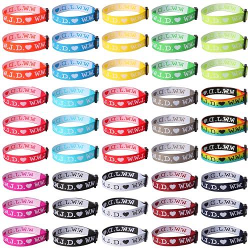 Mersper 45PCS WWJD Bracelets, Adjustable Woven Colorful Christian Bracelets for Daily Wear, Easter Gifts, Fundraisers & Church Events for Women Men