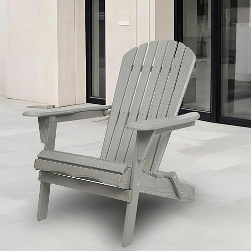 Miniatura 6 de Wood Lounge Patio Chair for Garden Outdoor Wooden Folding Embossed Adirondack Chair Set of 2 Solid Cedar with Wood Grain