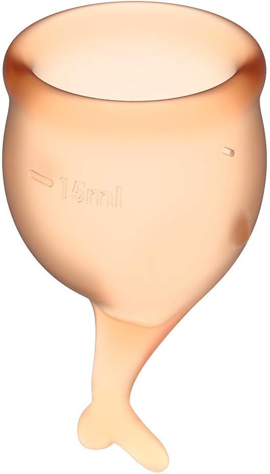 Satisfyer Feel Secure Menstrual Cup - Reusable Period Cup with Removal Stem - Soft, Flexible Body-Safe Silicone, Easy Insertion & Removal - Includes 2 Cup Sizes for All Flows (Orange)