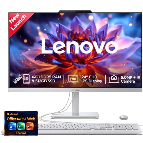 Lenovo 24' FHD All-in-One (AIO) Desktop - 16GB RAM - 512GB SSD - Intel Core - Office 365 for The Web | Stylish & Sleek - Stunning Display - Easy Task Management & Clear Calls - Fast & Quick Access