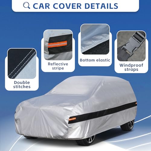 Image of Holhtly Car Cover Custom Fit for Dodge Durango, Car Covers for Automobiles All Weather Waterproof Sun Snow Rain Wind Dust Protection, Outdoor Car Cover Gray & Black