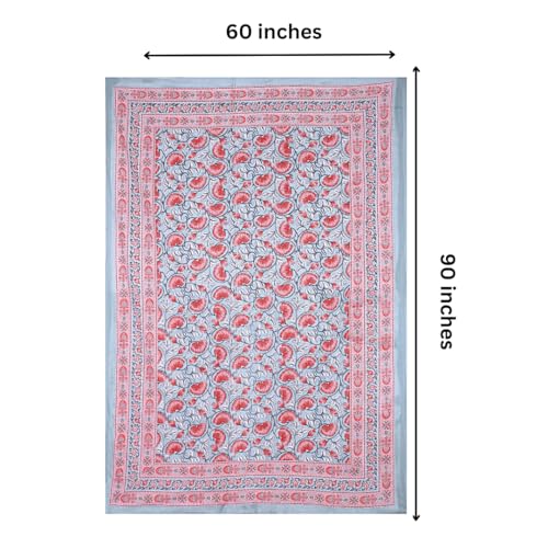 Image of elanorhomes 100% Cotton 240 TC Single Bed Sheet Set | Floral Hand Printed Bedsheet with Pillow Cover | Soft Breathable Fabric for Bedroom | 60x90 Inches (Lotus)