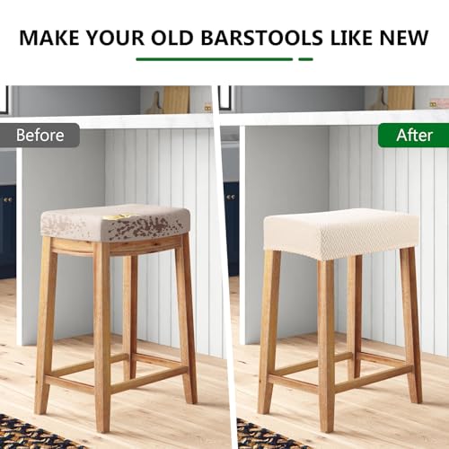 Image of YISUN Stool Covers Rectangle - 2 Pack Stretch Waterproof Saddle Seat Cover Counter Bar Stools Bar Chairs Covers Kitchen Island Chairs Cushion Protector