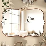 SHYFOY Antique Gold Mirrors for Wall Decor Decorative Wall Mirror Large 25' L x 36' W, Asymmetrical Wavy Accent Mirror with Scalloped Wood Frame, Bronze Farmhouse Traditional Mirror