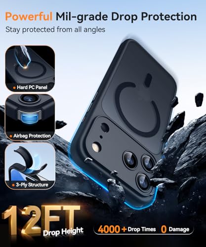 Image of CANSHN Magnetic Compatible with iPhone 17 Pro Case, Upgraded [Full Camera Protection] [Compatible with Magsafe] [Translucent Matte] Shockproof Protective Phone Cover 6.3 Inch - Black