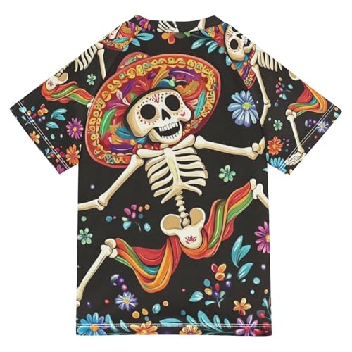 Boy Swimsuit Day of The Dead Skull Dance Sunscreen T-Shirts Swimwear Sets UPF 50+2