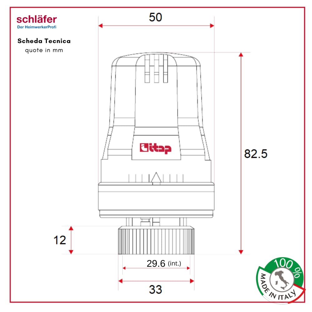 Schläfer 37070105 | Valvola Termostatica per Termosifoni ITAP, Testina di Comando per Radiatore Sensibile a liquido Manopola con Regolazione intervallo Temperatura 0-28 C - Ghiera M30x1,5- Conf. 5PZ