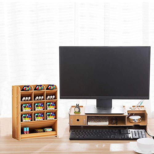 Image of Hggzeg Wooden Desk Organizer, Multicolor-Functional Diy Pen Holder Storage Box Desktop Stationary Storage Rack For Home, Office And School (B12 Cherry ), Red
