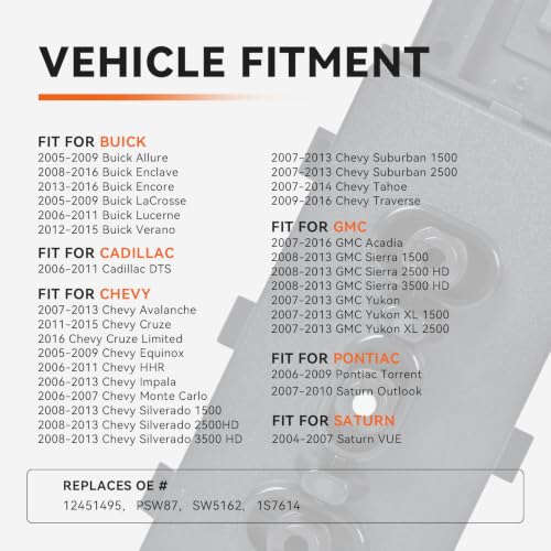 Interruptor de asiento eléctrico para reparar el ajuste en Chevy Silverado 2007-2013 2