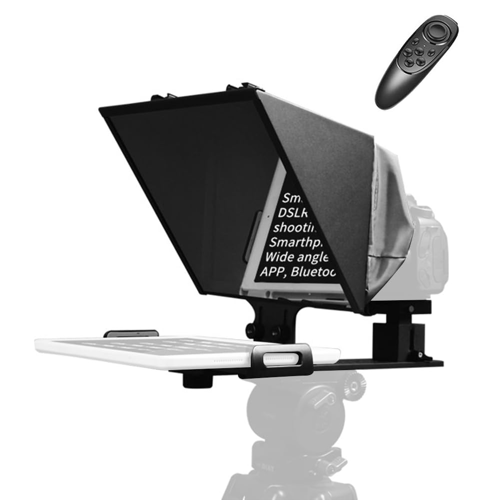 JUMEUYP Teleprompter, 16in ipad/Tablet/Camera Teleprompter with Remote Control Mirror Aluminum Alloy Included Supports Wide Angle Lens for Live Streaming Vlog (16in)