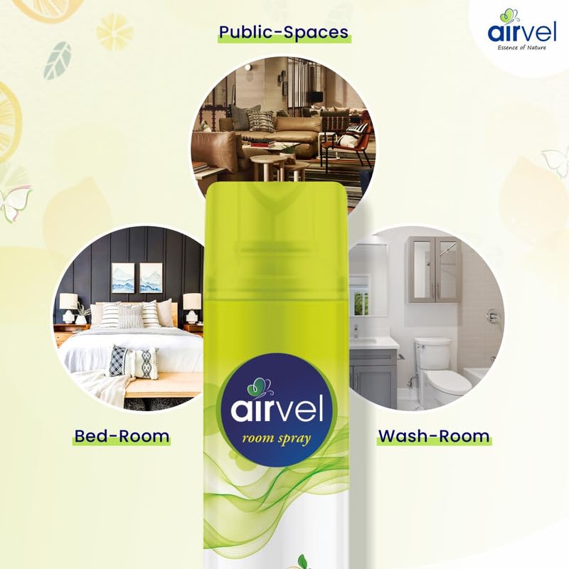 Image of Airvel Lemon Fragrance Room Spray & Air Freshener | Aromatic Fresh Fragrance for Home & Car | Pack of 2 (217ml each)