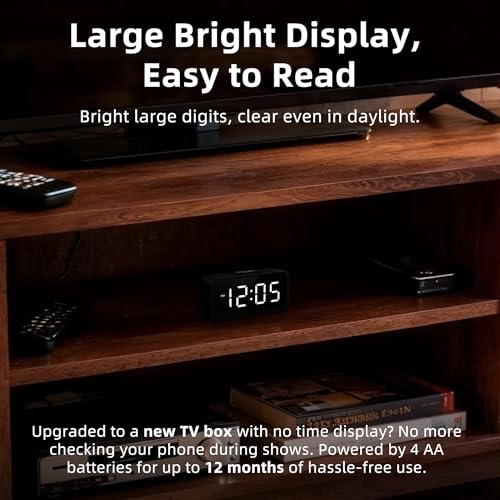 Image of Battery Operated Small Alarm Clock: Digital Compact Large Display Cordless Clock for Bedroom Travel - Simple to Use for Seniors Teens White Digits