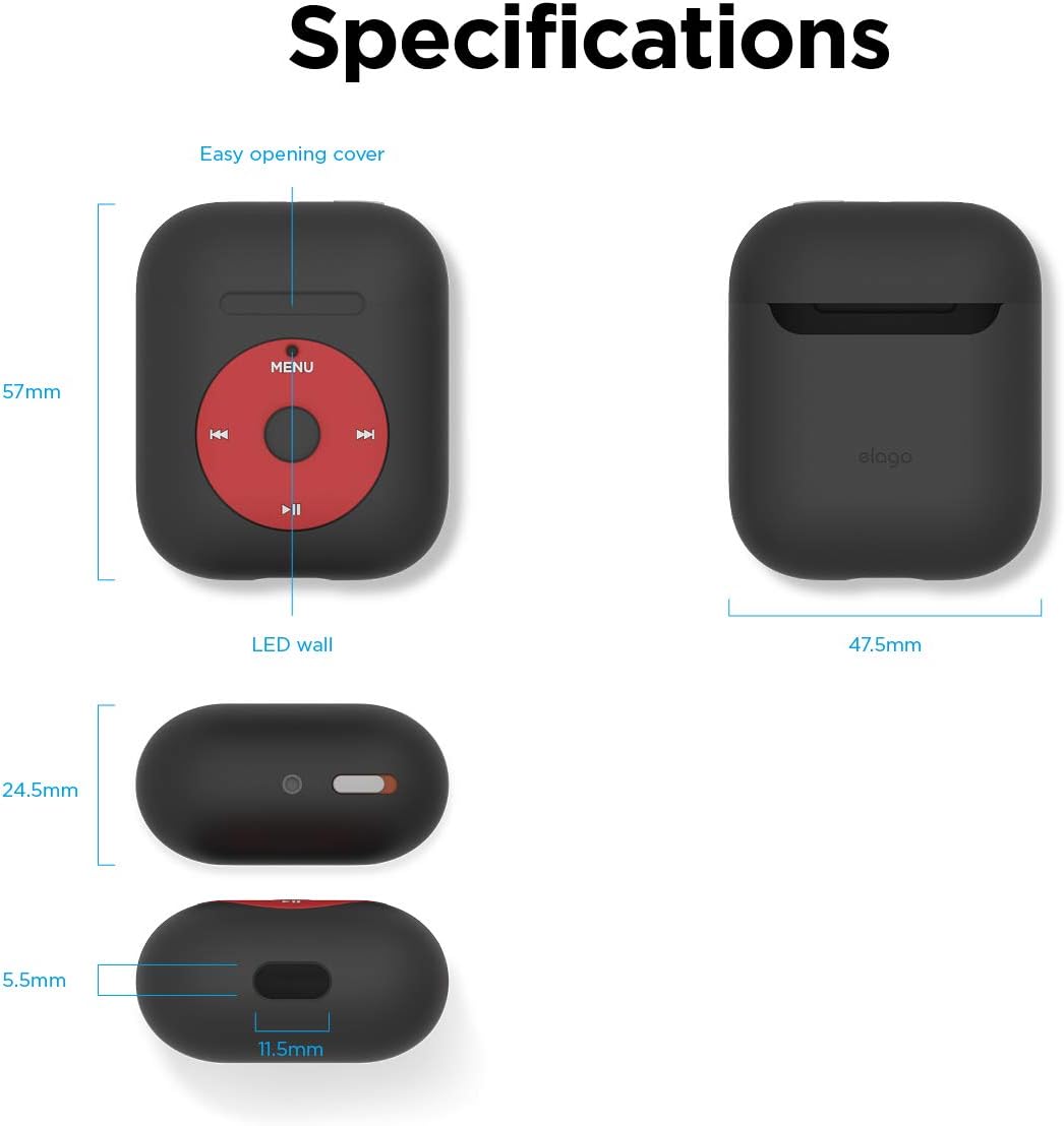 elago AW6 Case Designed for Apple AirPods Case 1 & 2, Classic Music Player Design Case, Durable Silicone Construction, Supports Wireless Charging [US Patent Registered] (Black)