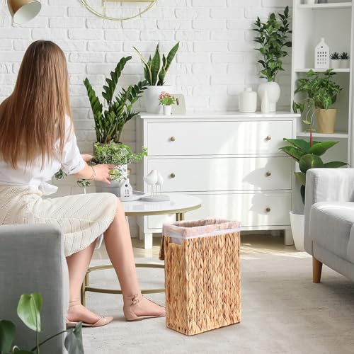 Image of Vesici 6 Gallon Wicker Waste Basket with Lid Wicker Trash Can with Built-in Handles Handwoven Garbage Can for Bedroom, Bathroom, Kitchen, and Office