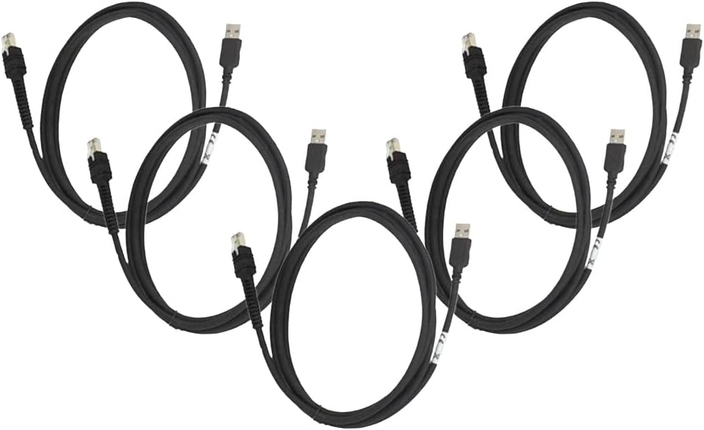 5-Pack USB Cable for Current Gen Zebra Barcode Scanners DS3608 LI3608 DS8208 DS4608 DS4678 DS9308 DS8108 DS8178, Supports Corded and Cordless Models, 7FT, Replaces CBA-U46-S07ZAR / CBA-U21-S07ZBR