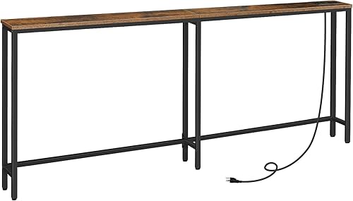 HOOBRO Mesa consola estrecha de 78.7 pulgadas con estación de carga, mesa de sofá de 5.9 pulgadas con 2 tomas de corriente y puertos USB, mesas de