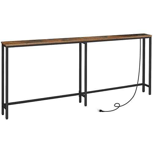 HOOBRO 78.7" Narrow Console Table with Charging Station, 5.9" Sofa