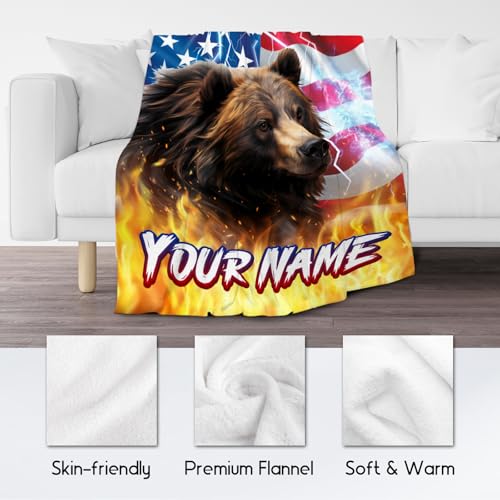 Blanket for Boys - Personalized Bear Gifts with Name - Cozy Soft Fleece Throw for Couch, Bed - 4 Sizes