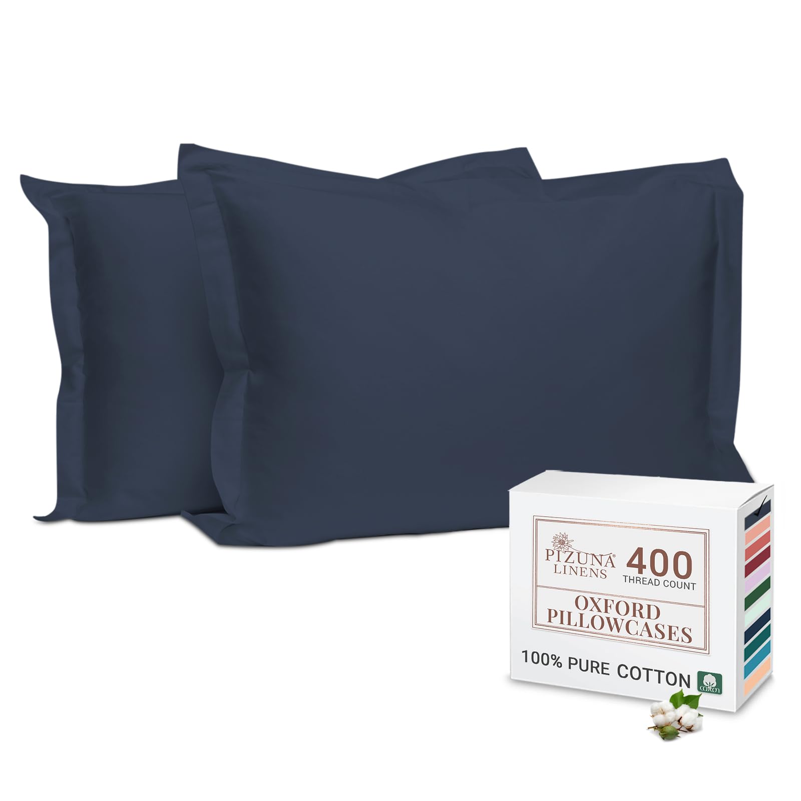 Pizuna 100% Cotton Standard Pillowcases 2 Pack White 50x75cm, 400 Thread Count Long Staple Combed Cotton Soft Pillow Cover, Sateen Weave Oxford Pillow Cases (Cooling Pillowcase 2PC) — view 20
