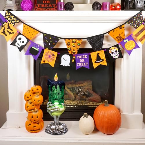 Image of Eldnacele Halloween Snow Globe Candles Lighted Lamp USB Powered Battery Operated Spooky Spinning Water Glittering Tornado Flameless Candles Skeleton Hand Holder Halloween Centerpiece Decor(Spider)