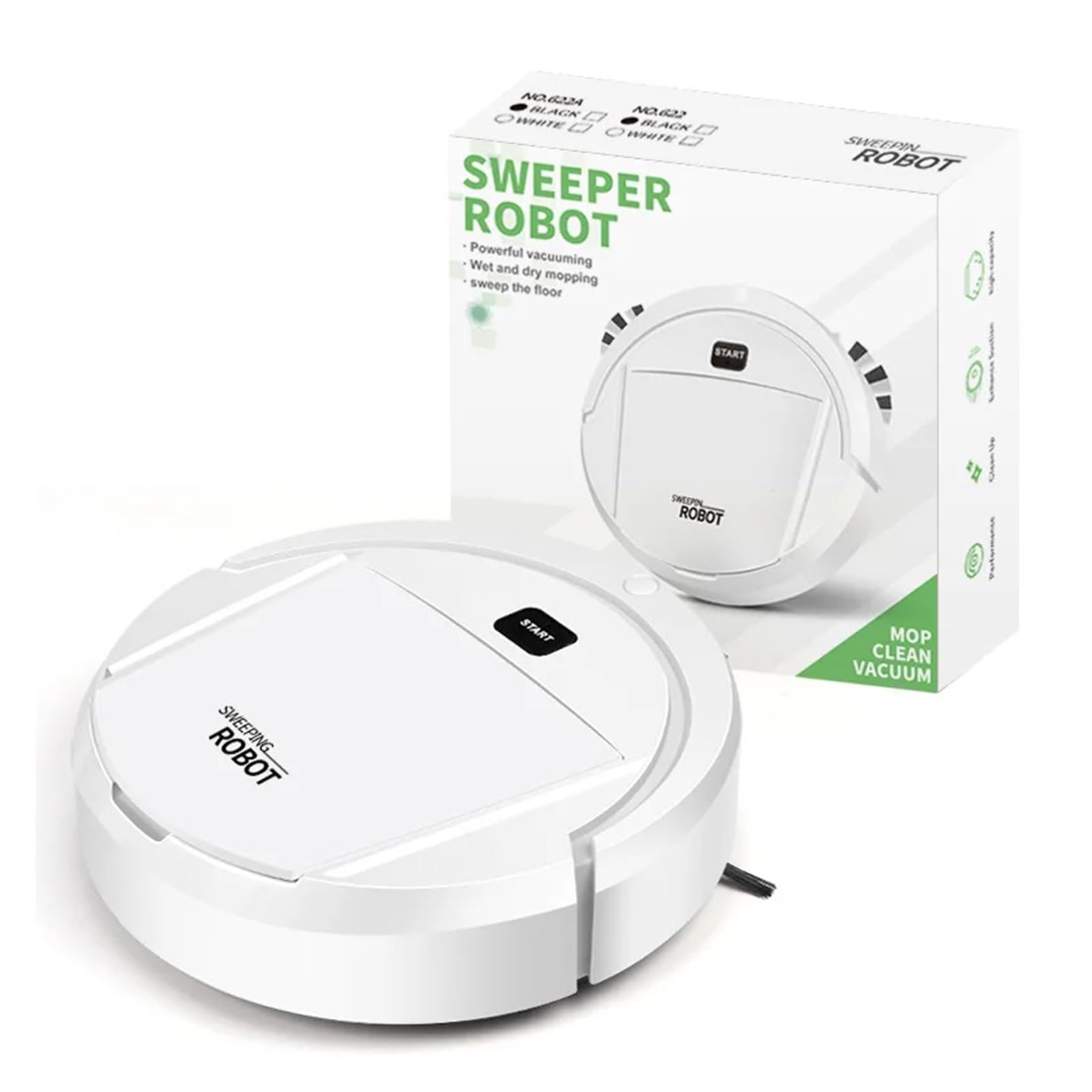 New Automatic Robot Vacuum Cleaner Smart Sweeping Dry Wet Cleaning Machine Charging Intelligent for Home(White)