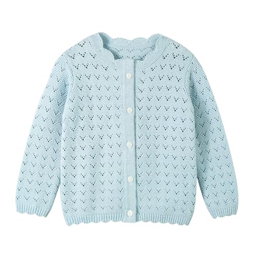 Miipat Baby Girl Sweater Knit Toddler Cardigan Long Sleeve Button Up Hollow Crochet Sweater