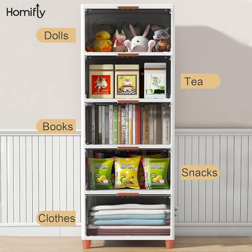 Image of HOMIFLY 5 Tier Foldable Plastic Kitchen Cupboard /Cloth Rack for Storage /Versatile and Sturdy Wardrobe for Clothes /Storage Organizer /Closet for Bedroom /Living Room /Laundry Room /Study(Transparent)