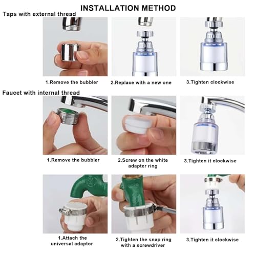 XIATIAN 2 Stück Wasserfilter Wasserhahn, 360° Wasserhahn Filter mit 6 Stück PP-Baumwollfilterelement Und Universaladapter, Wasserhahnfilter für Zuhause, Küche, Bad, Waschbecken