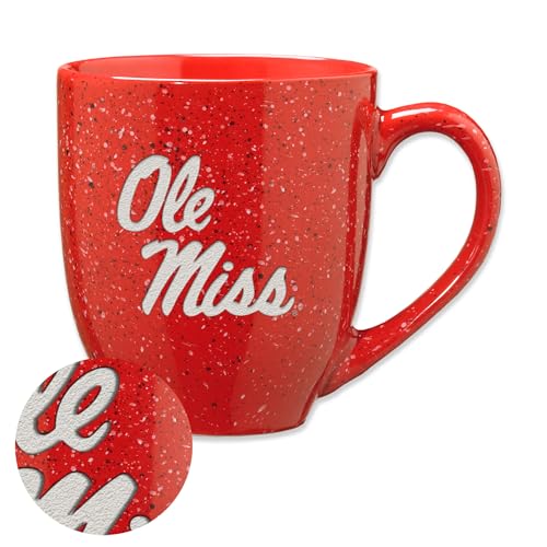 Rico Industries NCAA University of Mississippi - Ole Miss Red 16 oz Team Color Laser Engraved Speckled Ceramic Coffee Mug