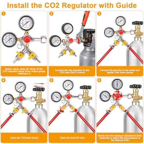 Image of Y-Shaped Co2 Regulator for Kegerator - CGA320 Co2 Pressure Regulator for 2 Beer Kegs, Commercial Dual Gauge Co2 Tank Regulator Kegerator Parts, Kegerator Regulator with 4 Hose Clamps