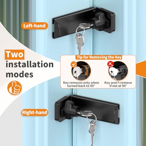 Image of 3.3 inch Keyed Sliding Barn Door Lock, 90 Corner Latch (Black-2 Pcs)