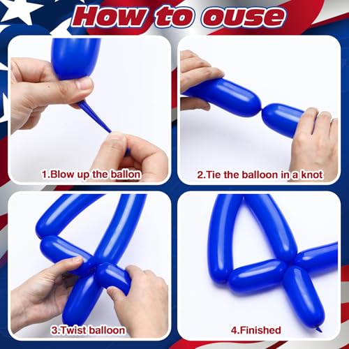 Image of 200 Pcs 4th of July Party Decoration 260Q Long Latex Balloons 250th Anniversary USA Patriotic DIY Decoration Red Blue White Balloons for American Patriotic Party Supplies (4th of July)
