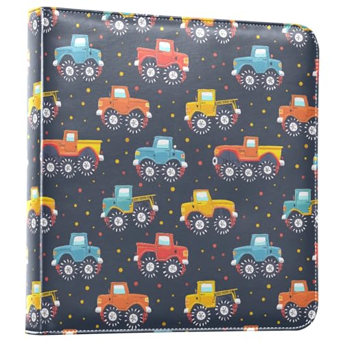 JIPONI Bright Colorful Monster Trucks Large Photo Album, DIY Leather Cover Scrapbook Albums for 4x6 5x7 6x8 Pictures, Self Adhesive Memory Book for Wedding, Baby, Family