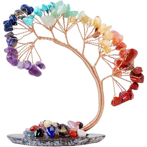Vobumix Árbol De Chakras, Árbol De Natural, Estatuilla De Feng Shui, Bonsái De Dinero, Árbol De Vida, Árbol del Dinero, Cristales Curativos De Buena Suerte para Decoración De...