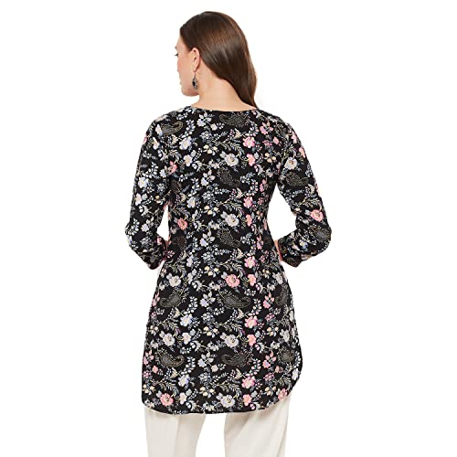 Image of Tissu Women's Green & Pink Floral Printed Kurti