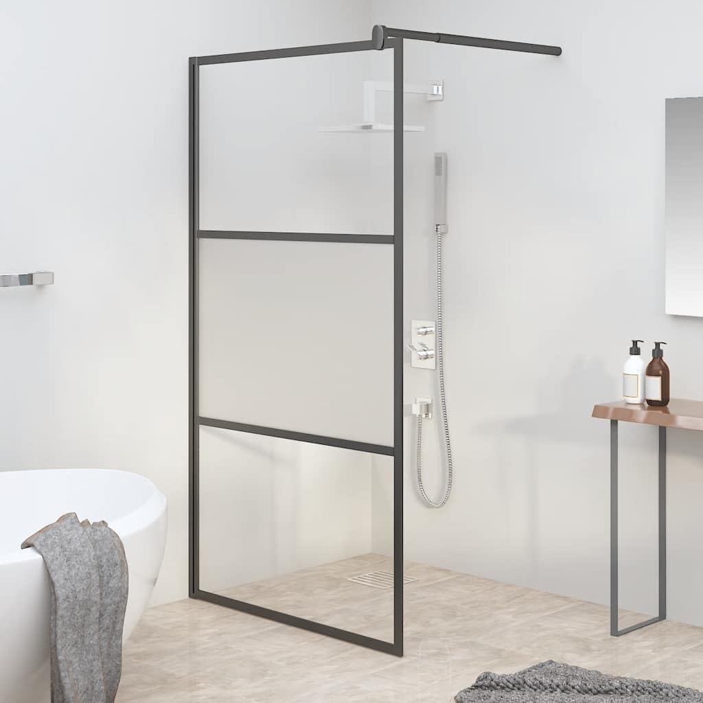 Parete doccia walk-in, 115 x 195 cm, vetro di sicurezza ESG, semi-opaco, telaio in alluminio, regolabile, paraspruzzi, parete laterale per bagno, senza barriere, facile da pulire