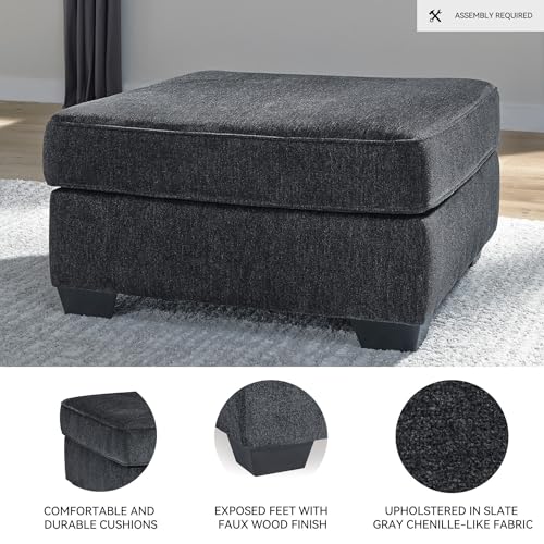 Image of Signature Design by Ashley Altari Oversized Square Ottoman, Slate Gray | Cozy chenille, Durable and comfortable cushions, Relaxed lounging, Versatile 36 in stable coffee table footprint
