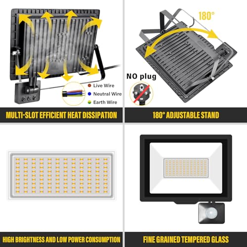 RIGIDON 2 Pcs PIR Motion Sensor Outdoor Security Light, 75W 7500 Lumens Outside Led Floodlight - Image 3