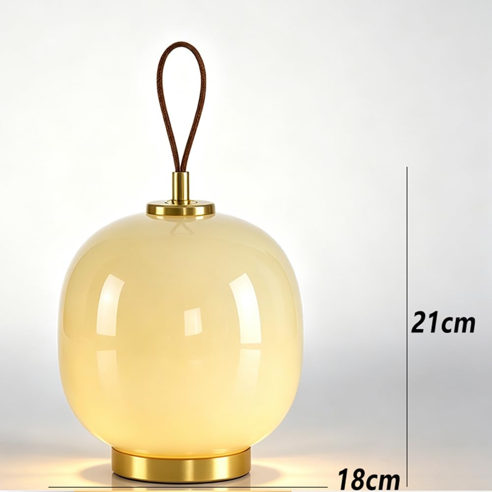 Akku Tischlampe LED Kugel Glas Vintage Tischleuchte Kabellos Batteriebetrieben Dimmbar Nachttischlampe USB Aufladbar Runde Retro Deko Nachtlicht Tragbar für Schlafzimmer Esszimmer,Beige
