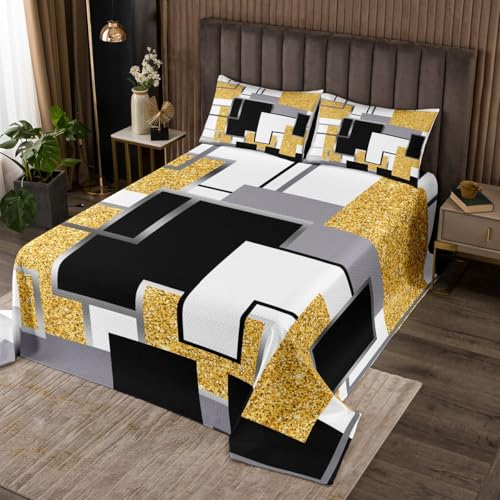 Jetés de lit à carreaux de buffle jaune noir gris 3pcs - 2