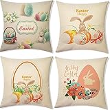 Mefooge Fundas Cojines 30x30cm Juego de 4 Lino Decoración Funda de Cojín Semana Santa Cuadrados Funda de Cojines para Sofá,Dormitorio y Sala de Estar Decoración para Hogar,con Cremallera Oculta