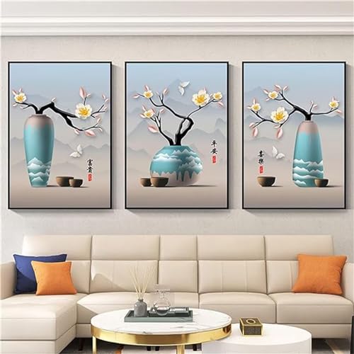 5D Peinture Diamant Adulte Vase de Fleurs - Grand Format Puzzle Stitch Art 3 Pièces