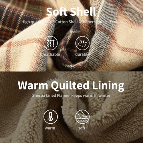 Image of Men's Cotton Plaid Shirt Jacket Fleece Flannel Sherpa Button Down