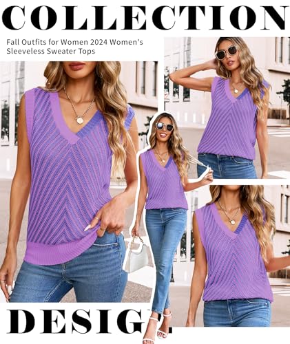 Image of MARZXIN Women Sleeveless Sweater V Neck Casual 2026 Fall Knitted Chevron V Neck Sweater Vest Color Block Pullover Sweater Top