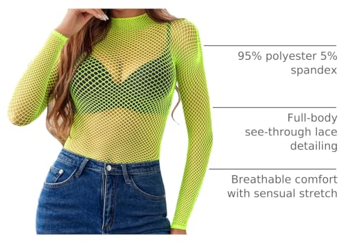 Image of Avidlove Women's Sexy Fishnet Mesh Long Sleeve Tops Mock Neck Sheer Lace See-Through Blouse Bodycon Clubwear Party Tops