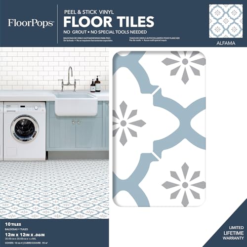 FloorPops FP2943 Alfama Peel & Stick Floor Tiles Bodenfliesen, Mehrfarbig, 12 x 12 inches