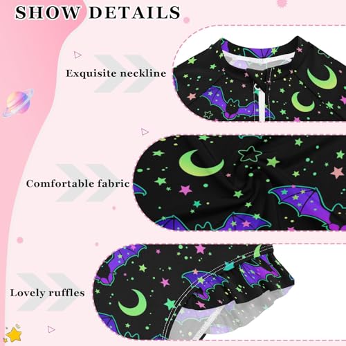Girls Swimsuits Long Sleeve Bathing Suits Halloween Bats Moon UPF 50+ Sun Protection Swimwear 3-12 Years3