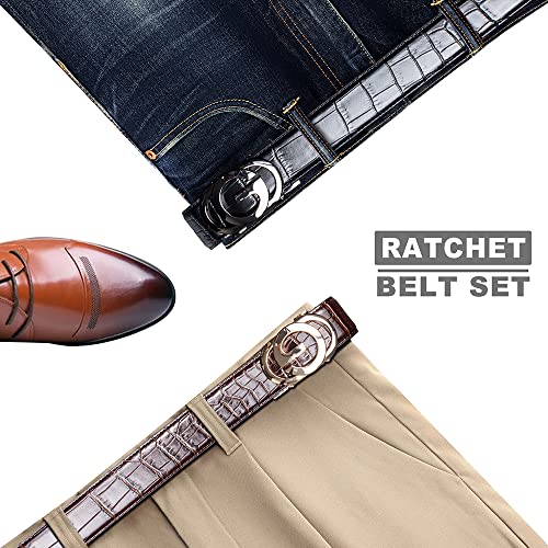 Ratchet Belts for Men 2 Pack Adjustable Designer Belts for Suits and Jeans 1 3/8" in Gift Box, Trim to Fit4