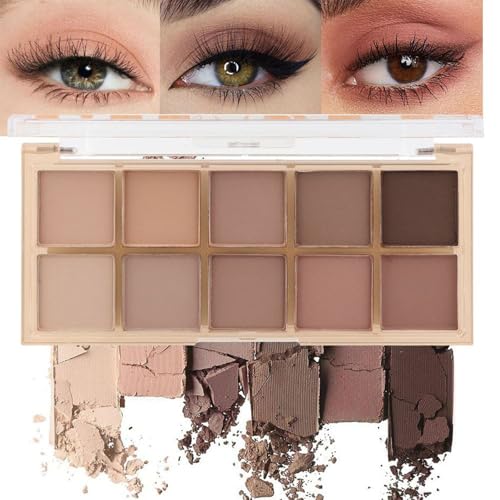 TESGADGETS 10 couleurs Palette de fards à paupières nude mat, maquillage pour femmes matures, brun nude cacao taupe neutre mat crème smokey mini palette de fards à...